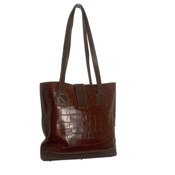 Vintage Dooney & Bourke Women's Croc Embossed Leather Tote Shoulder Bag Brown - Picture 9 of 11